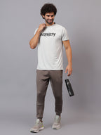 Model wearing Athfuel Drift Joggers for workout and everyday comfort – Dust Brown