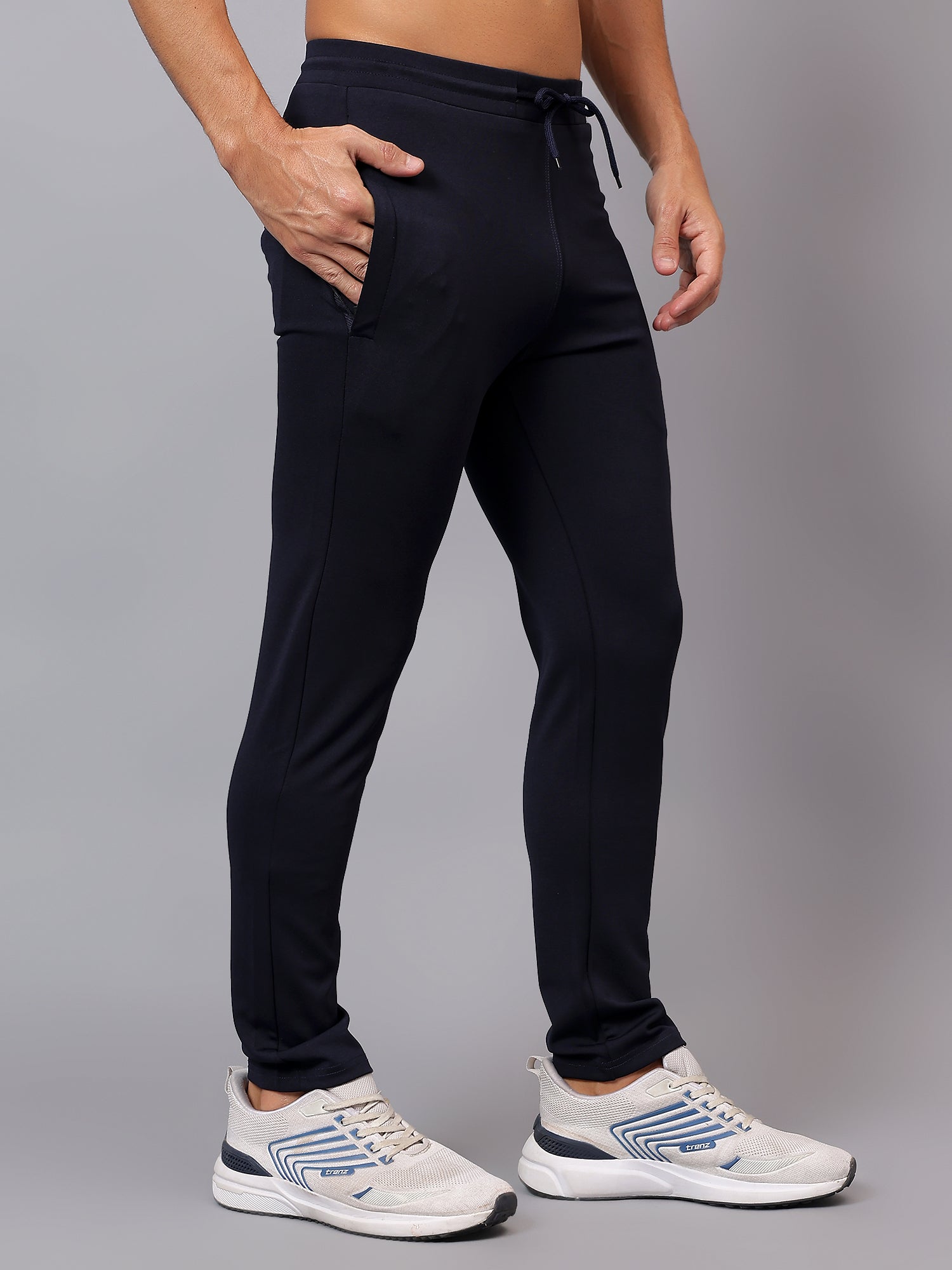 Side profile of Athfuel Vulcan Trackpants built for gym workouts – Blue