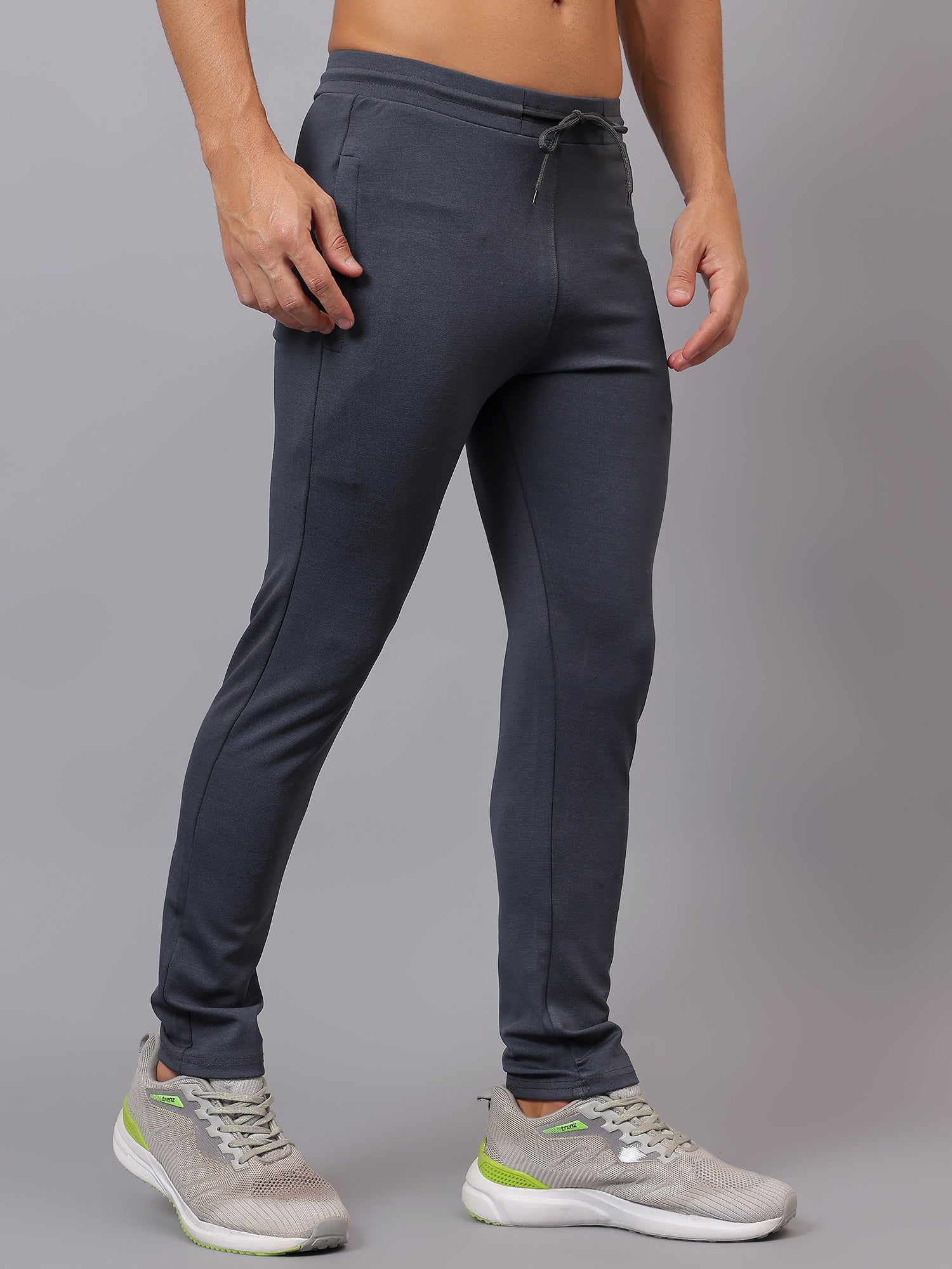 Side profile of Athfuel Vulcan Trackpants designed for workouts and training – Dark Grey