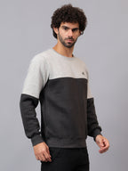 Side profile of Athfuel Merge two-tone sweatshirt highlighting modern fit and color contrast in Grey-DarkGrey