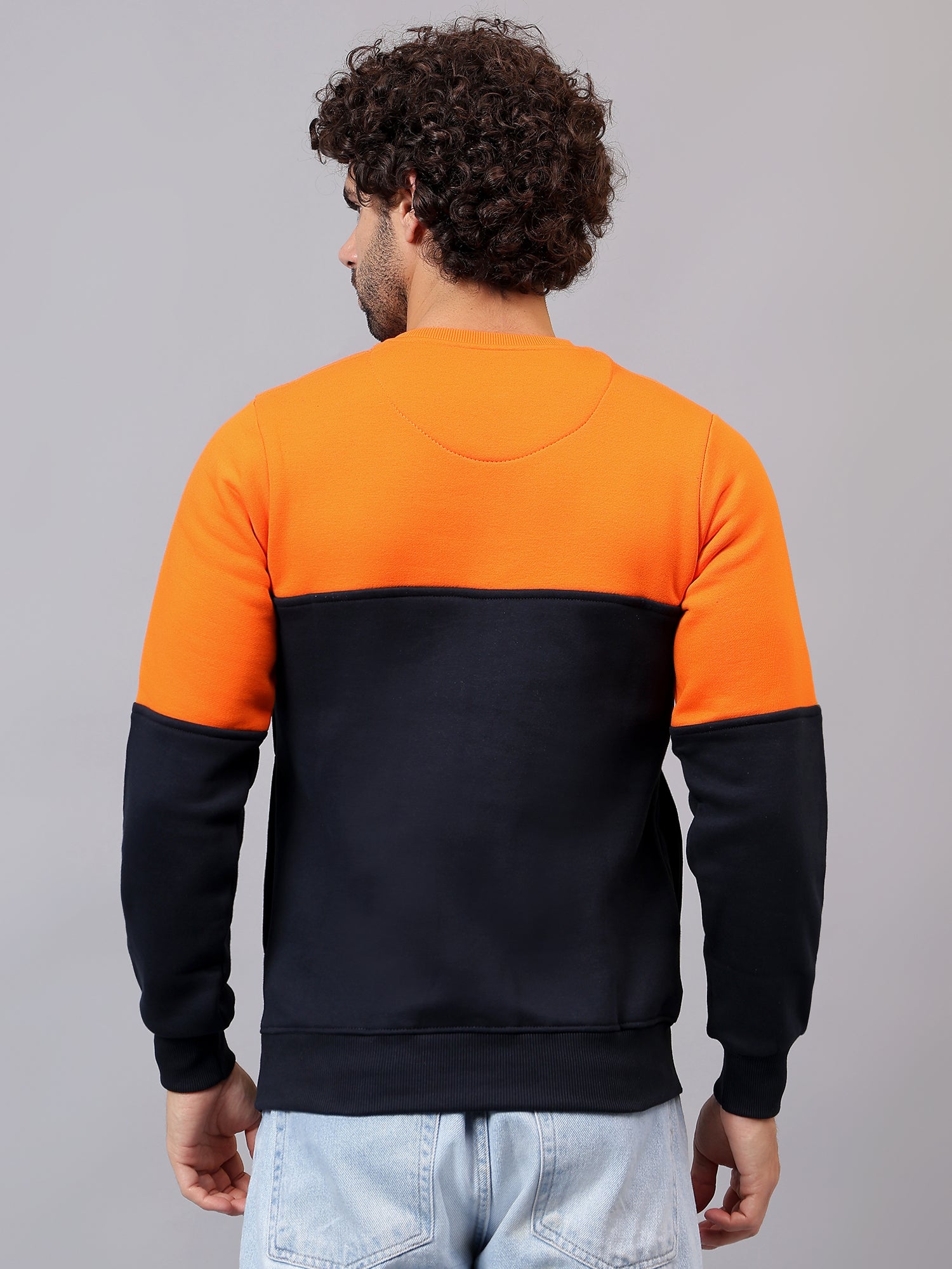 Back view of Athfuel Merge two-tone sweatshirt showcasing balanced dual-shade design in Orange-NavyBlue