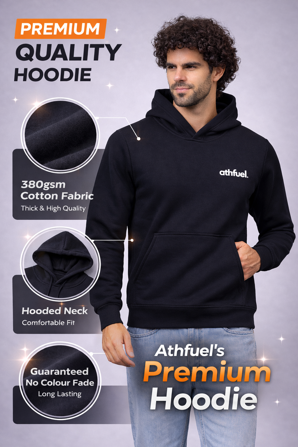 Key features of  Athfuel “I’m OK” printed hoodie, showcasing modern streetwear style in Black